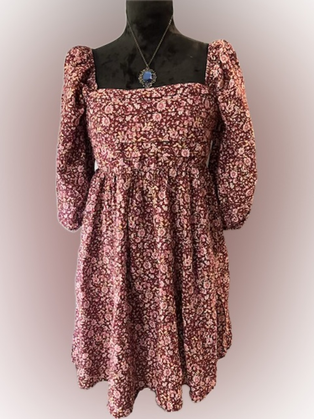 LILY ROSE Maroon Floral Print Boho Dress